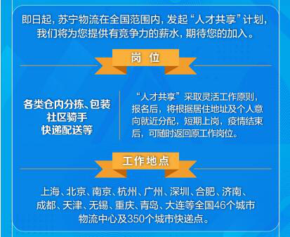 苏宁物流“人才共享”计划曝光：全国提供分拣、包装、骑手等岗位