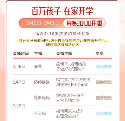 喜马拉雅“空中小学堂”再升级 联合多位名师开启每日直播课