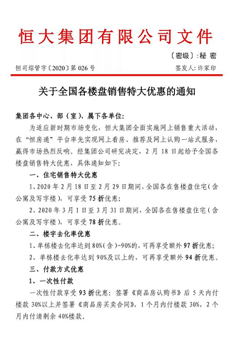 恒大75折让利倒数6天 最佳楼市抄底期正在压缩 