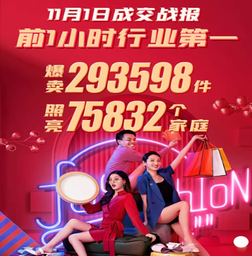 月影灯饰11月1日成交战报：前1小时行业第一！