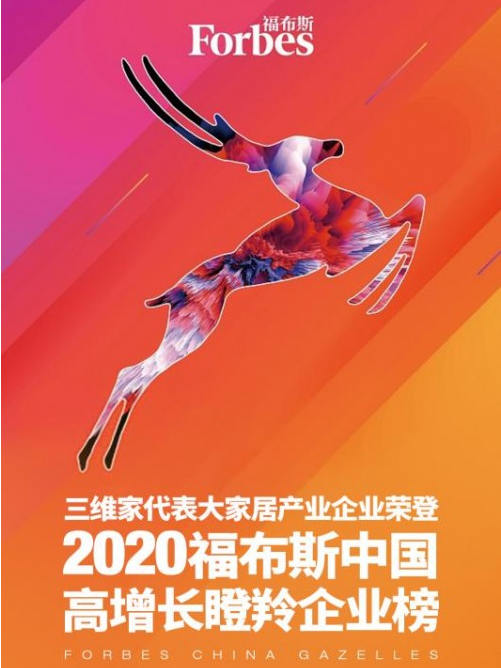 三维家入选《2020福布斯中国高增长瞪羚企业榜》