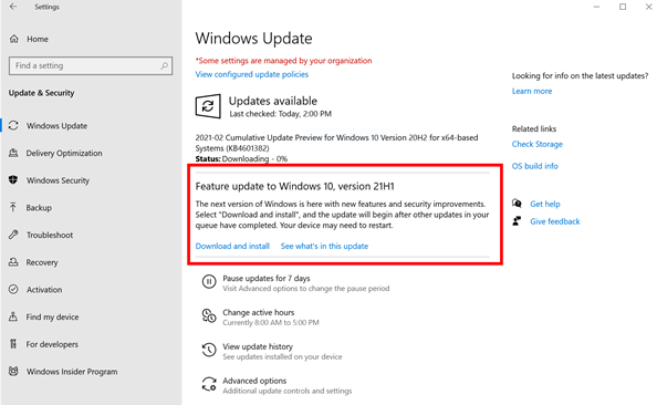 微软开始推送Windows 10 21H1更新