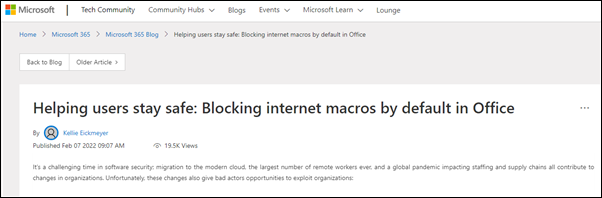 打击恶意软件,微软将默认阻止从Internet获取的VBA宏 打击恶意软件,微软将默认阻止从Internet获取的VBA宏