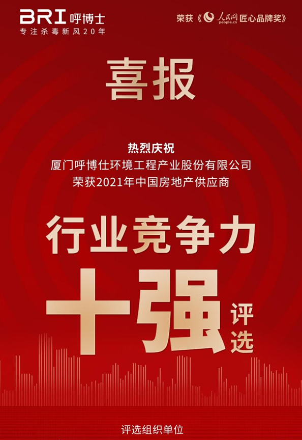 BRI呼博士登2021新风系统“行业竞争力十强”