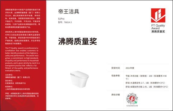 硬实力成就帝王洁具，帝王洁具揽获四个重量级大奖