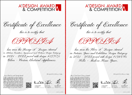 欧铂丽斩获“空间设计奖”和“产品设计奖”2项年度大奖